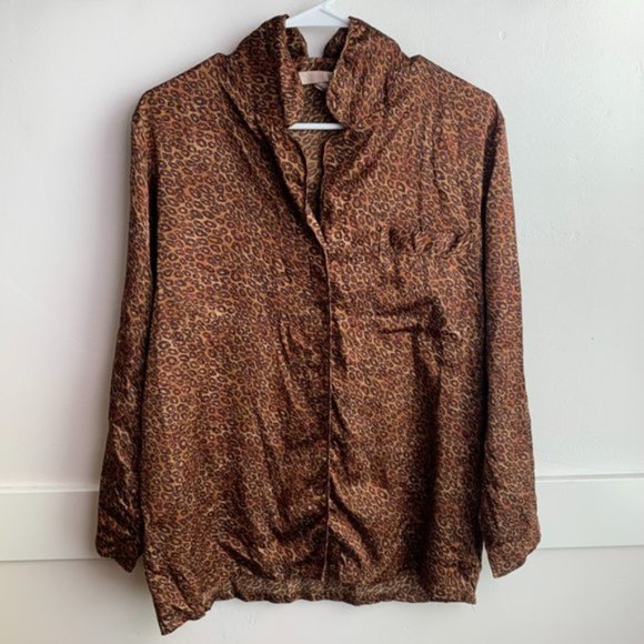 Victoria's Secret Other - Victoria's Secret Brown & Leopard Print Pajama Long Sleeve Shirt